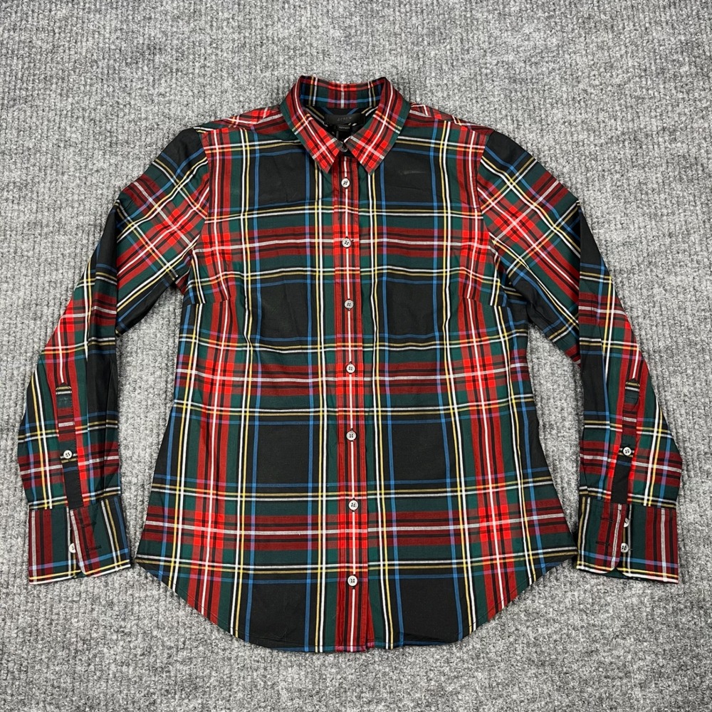 J Crew Perfect Shirt Button Up Womens 2P Stewart Tartan Plaid Cotton Holiday